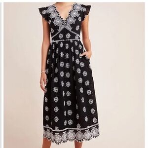 Anthropologie Ranna Gill Tomine Embroidered Eyelet midi dress